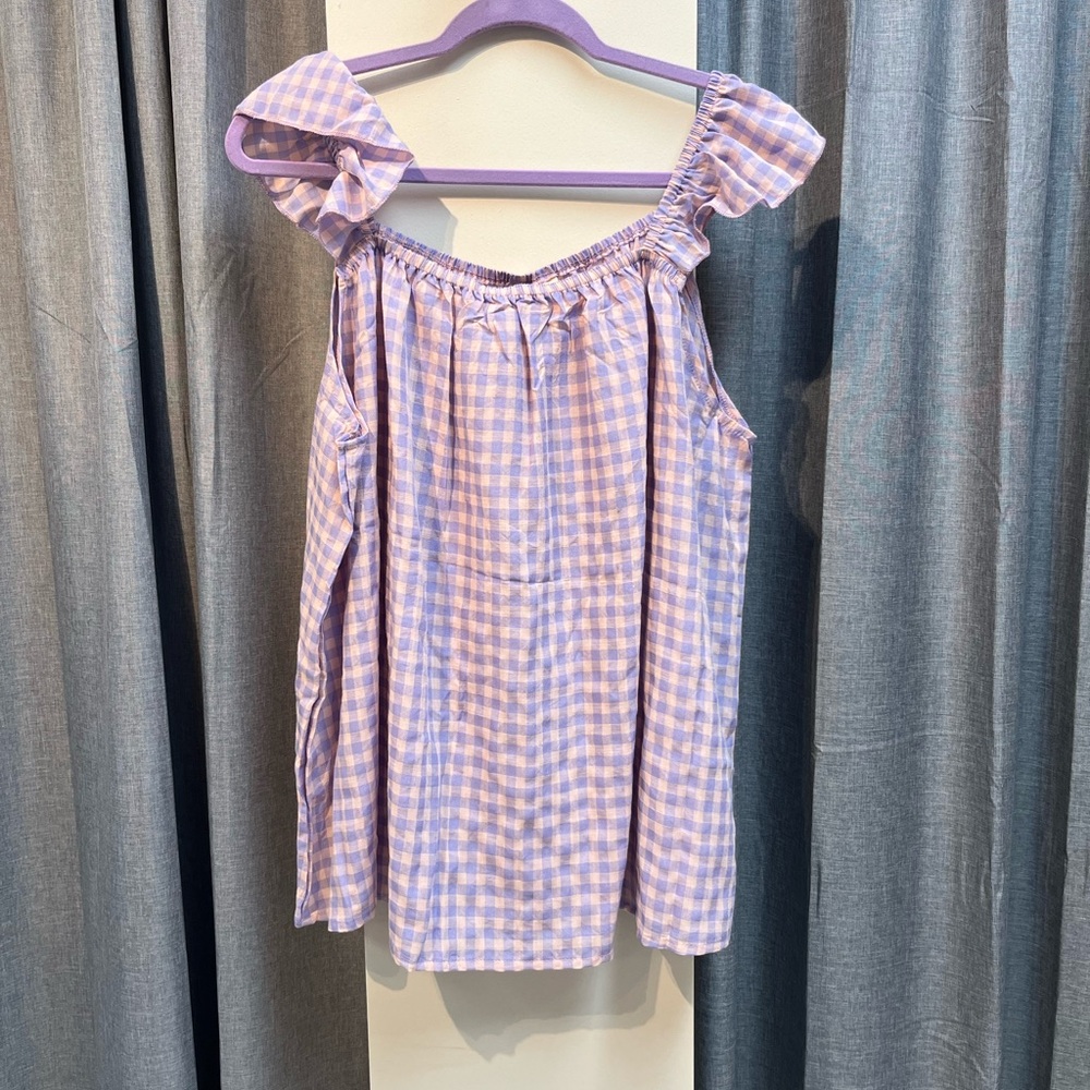 Lavender Gingham Off-Shoulder Blouse